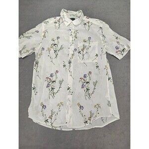 H&M Men’s XS White Floral Button Up Shirt 100% Cotton Short Sleeve Regular Fit